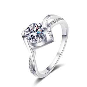 Elegant S925 sterling silver ring with 1ct moissanite and pave stones on a white background