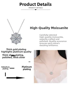 Vue détaillée du collier flocon de neige en argent S925 avec Moissanite et placage multicouche