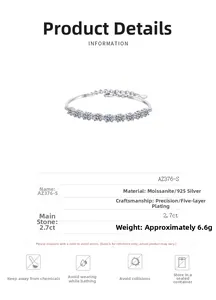 Detailansicht des S925 Sterlingsilber-Armbands mit sieben runden Moissaniten und Daten