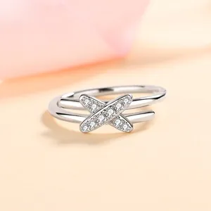 S925 Sterling Silver Moissanite Cross Ring For Women Elegant Double Layer X Shaped Inlaid Finger Ring Fashion Jewelry