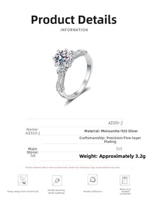 Detailed view of S925 silver ring featuring 1ct moissanite and hollowed band design