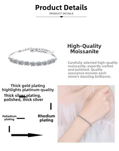 Detailansicht von S925 Silber Moissanit Armband mit Mehrschichtplattierung und Rundschliff-Steinen