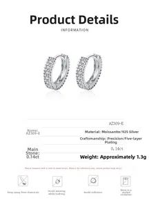 Spécifications détaillées de créoles en argent 925 et moissanite avec pierre de 0,14ct