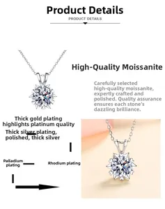 Detail view of heart snowflake S925 silver pendant necklace with polished moissanite stone