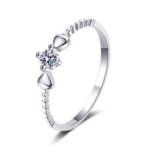 S925 sterling silver heart ring with 10 point moissanite and beaded texture band