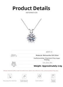 Macro view of S925 sterling silver moissanite pendant with starburst prong setting details