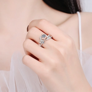 Bague rose en argent S925 avec moissanite brillante au doigt, cadeau bijou floral