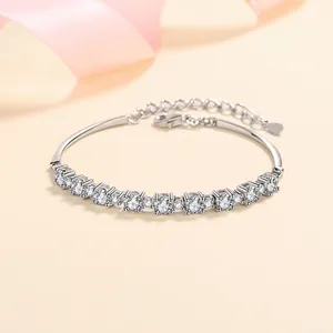 925 Sterlingsilber Moissanit Tennis Armband Für Damen Luxus Rund Zirkonia Eingelegt Reihe Verstellbar Schmuck Geschenk