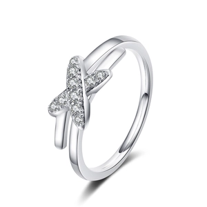Elegant S925 sterling silver cross ring with sparkling moissanite stones on white background