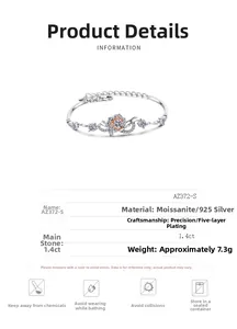 Détails du bracelet rose en argent S925 avec moissanite de 1,4 ct et un poids de 7,3 g