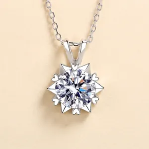 925 Sterling Silver Heart Six Prong Moissanite Necklace For Women Round Cut Zirconia Hexagram Star Pendant Elegant Neck Jewelry