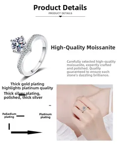 Detail of Moissanite ring with wavy band showing multi-layer plating and side stones