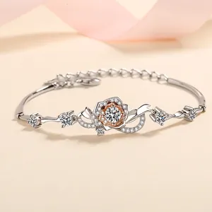 Bracelet Fleur de Rose Élégant en Argent Sterling 925 pour Femme Avec Moissanite et Zirconia Incrusté Bijoux Électroplaqués Cadeau