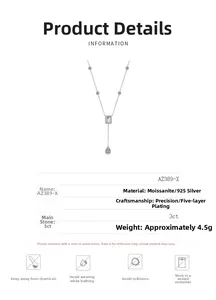 Detaillierte Spezifikation für 925 Silber Y-Halskette mit 3ct Moissanit-Anhänger-Detail