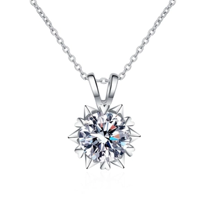 Elegant S925 silver sunflower pendant necklace with sparkling round-cut central crystal