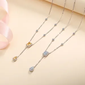 925 Sterlingsilber Moissanit Zirkonia Y-Form Tropfen Anhänger Halskette Für Damen Elegant Hochzeit Bankett Schmuck