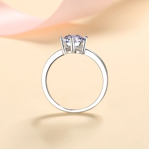S925 sterling silver solitaire ring with round purple moissanite in four-prong setting