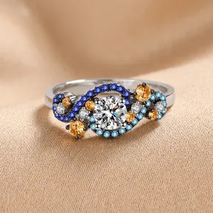 S925 Sterling Silver Moissanite Angel Eye Ring For Women Multi-Color Inlaid Zirconia Artistic Vintage Luxury Finger Ring
