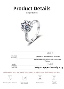 Détails des paramètres de la bague en argent 925 plaqué 5 couches avec specs moissanite