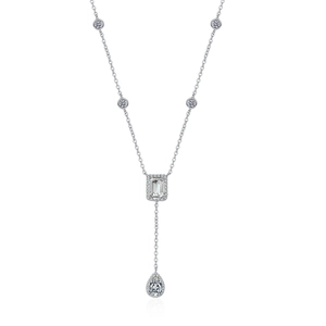 S925 Silber Y-Halskette mit Smaragdschliff-Anhänger und birnenförmigem Tropfenstein
