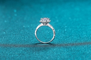 Detail showing an S925 silver ring with a 1ct round-cut purple gemstone in a floral setting