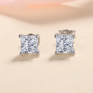 925 Sterling Silver Square Moissanite Stud Earrings For Women Princess Cut Zirconia Earrings Jewelry Gift For Wedding Engagement