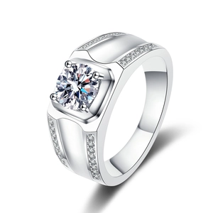 Men's 925 silver moissanite ring with a classic square head and 1 carat round center stone