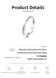 Detailed view of S925 sterling silver ring featuring crossover moissanite pavé setting