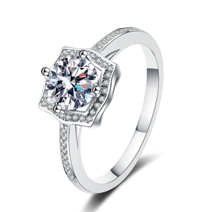 Luxurious S925 sterling silver moissanite ring with halo setting and paved side stones