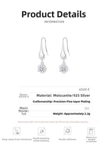 Détails de boucles d'oreilles moissanite 1ct avec fiches techniques et entretien