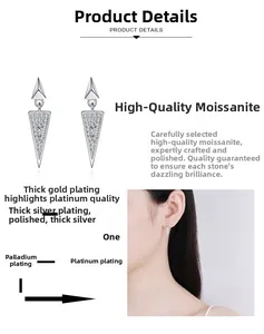 Macro detail of geometric moissanite earrings showing layered rhodium plating layers