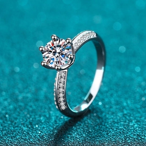 Luxury 925 Sterling Silver Moissanite Ring Six-Claw Crown Round Cut Rhinestone Women Engagement Wedding Ring Jewelry With GRA Certificate