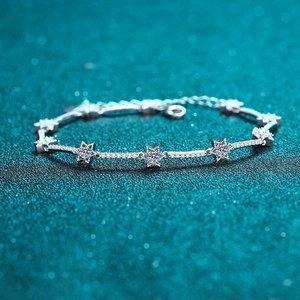 925 Sterling Silver Moissanite Star Bracelet For Women Hexagram Inlaid Elegant Star Shaped Link Bracelet Jewelry Gift