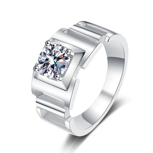 Men's S925 silver ring featuring 1 carat square cut moissanite and geometric band