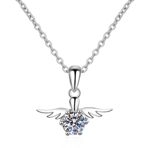 S925 Sterling Silber Engelsflügel Halskette mit glitzerndem Moissanit-Anhänger
