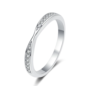 Polished S925 sterling silver crisscross ring with micro-pave moissanite stones