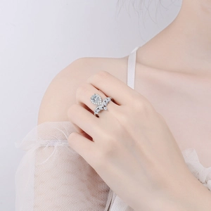 Elegant S925 silver ring featuring a pear-shaped moissanite stone in a leaf design