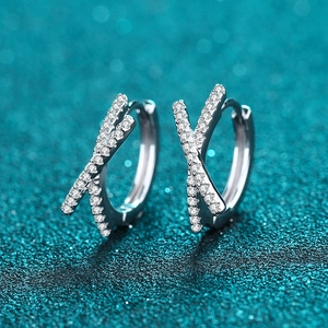 925 Sterling Silver Crossover Hoop Earrings For Women Luxury Moissanite Inlaid Geometric X Shape Ear Buckle Fashion Jewelry Gift
