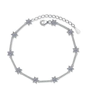925 silver star bracelet with 10 micro-set moissanite charms and lobster clasp