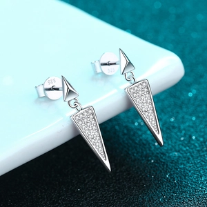 S925 sterling silver triangle drop earrings with micro-set sparkling moissanite stones