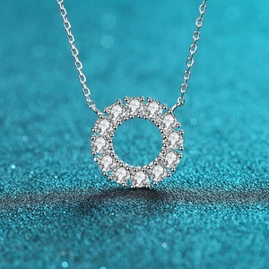 925 Sterling Silver Moissanite Pendant Necklace Sparkling Round Halo Circle Chain Necklace Minimalist Jewelry For Women