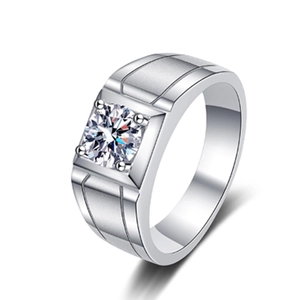 Men's S925 sterling silver ring with square moissanite and matte pyramid texture