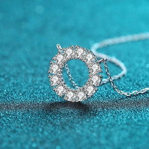 Elegant S925 sterling silver circular pendant necklace featuring 12 sparkling moissanite stones