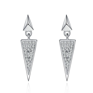 S925 sterling silver geometric long triangle drop earrings with moissanite pave setting
