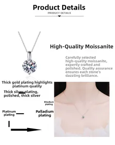 Detailed view of sterling silver moissanite necklace with round brilliant cut pendant