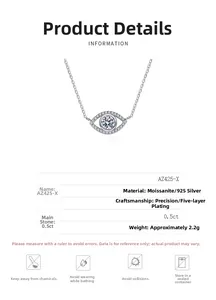 Macro shot of 925 silver Evil Eye pendant with 0.5ct moissanite and detailed specs
