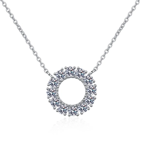 Classic S925 sterling silver halo necklace with sparkling moissanite circular pendant