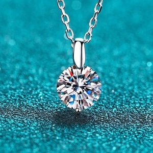 925 Sterling Silver Moissanite Pendant Necklace Round Brilliant Cut Zirconia Elegant Minimalist Jewelry For Women D Color