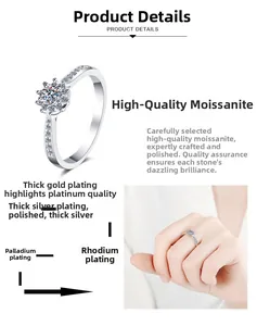 Detail of Moissanite ring featuring six-prong setting and multi-layer plating process