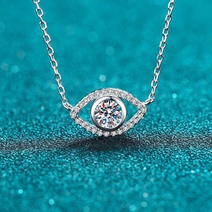 925 Sterling Silver Evil Eye Moissanite Pendant Necklace 0.5 Carat Round Cut Sparkly Jewelry For Women Elegant Gift